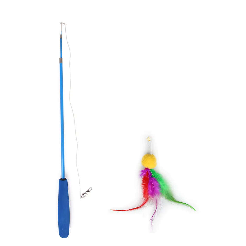 Varita de juego interactivo con plumas para gato retractible plumas con campana atrapador para ejercicio de gatos