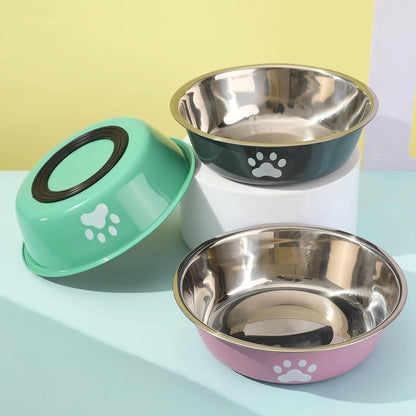 Tazón de acero inoxidable para perros con base de plástico antideslizante, comedero y bebedero para perros, platos para perros y gatos.