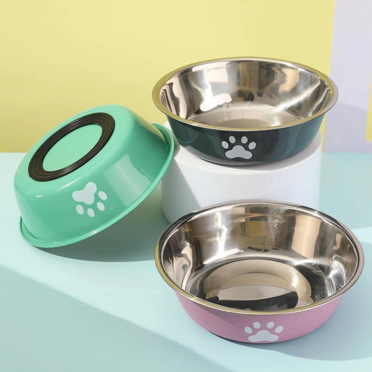 Tazón de acero inoxidable para perros con base de plástico antideslizante, comedero y bebedero para perros, platos para perros y gatos.