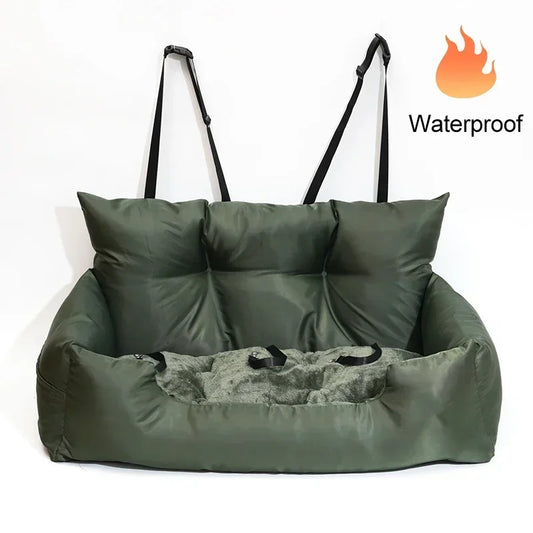 Asiento de lujo para auto tipo cama acojinada impermeable extraíble para perros y gatos, camas para mascotas transportables, asiento trasero portátil de viaje para perros y gatos, accesorios para transporte para mascotas