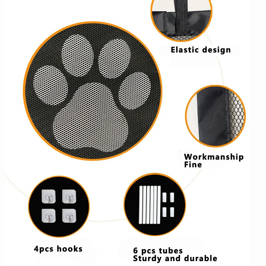 Cerca de Malla para puerta de perro con 4 ganchos, cerca para perros para interior y exterior, cerca de seguridad segura para puerta de perro, suministros para mascotas, cerca de seguridad para perros