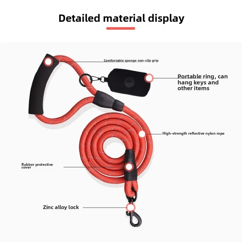 Correa reflectiva para mascotas Previene jalones impestivos correa con agarradera triangular alcochonada