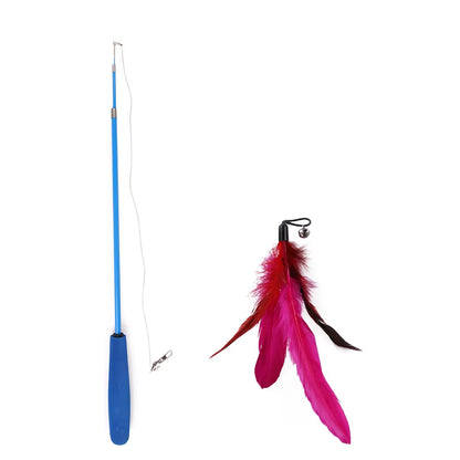 Varita de juego interactivo con plumas para gato retractible plumas con campana atrapador para ejercicio de gatos