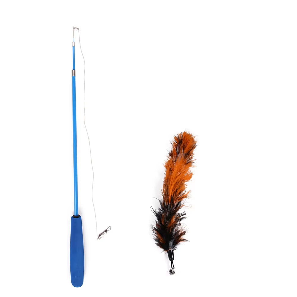 Varita de juego interactivo con plumas para gato retractible plumas con campana atrapador para ejercicio de gatos