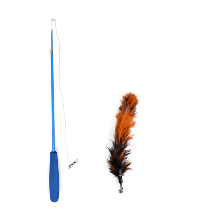 Varita de juego interactivo con plumas para gato retractible plumas con campana atrapador para ejercicio de gatos