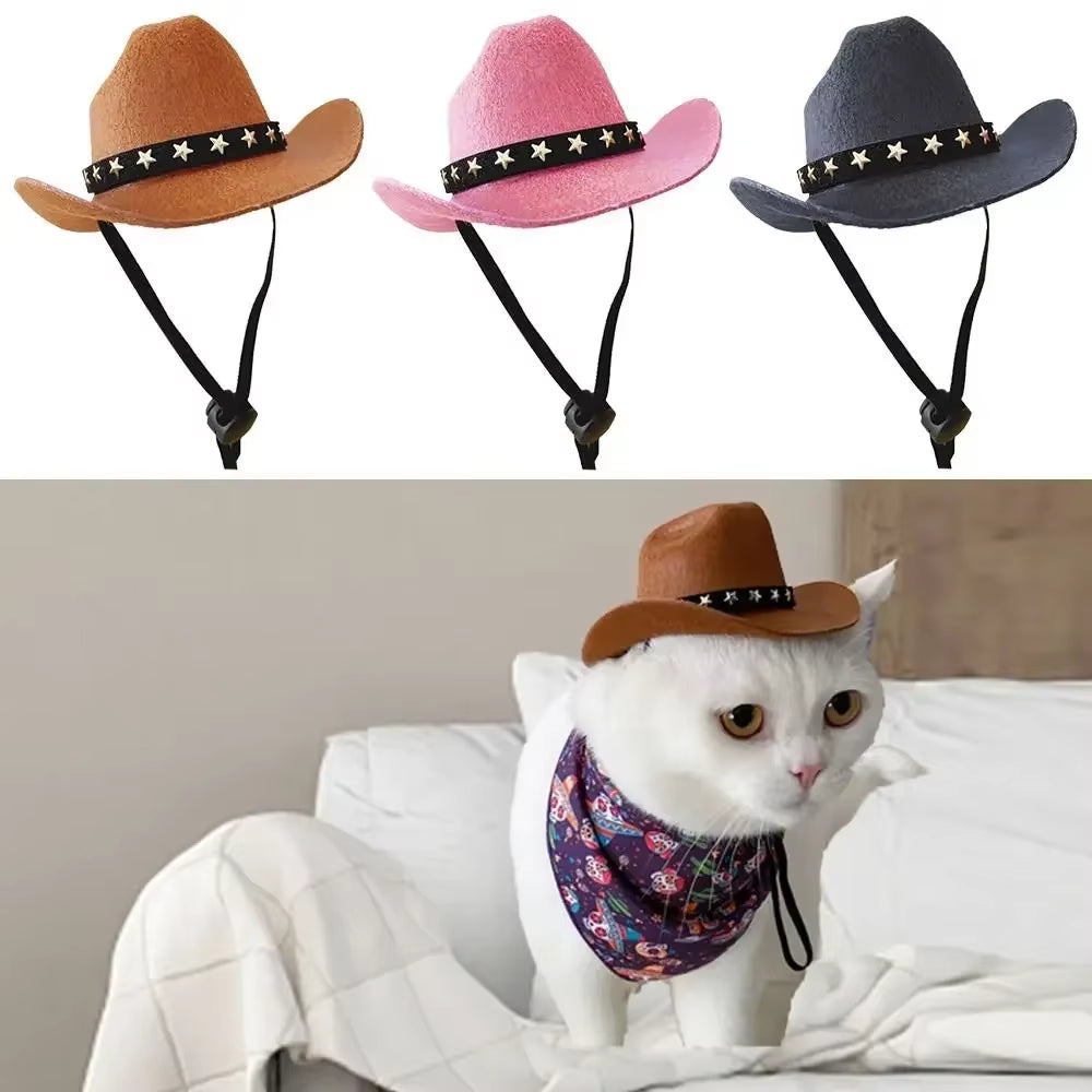 Sombrero de cowboy estrella para mascotas Sombreros para perros ajustables Disfraz de perro top Sombreros para mascotas Sombreros para perros combinable con Gafas de sol para mascotas Sombreros para gatos