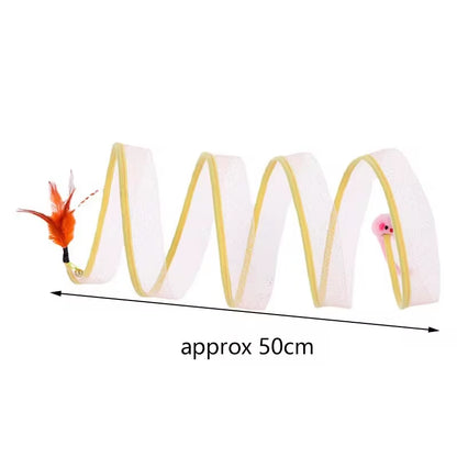 Túnel de gato plegado en esprial  de ratón de juguete con esferas y señuelos juguetes para gato interactivo