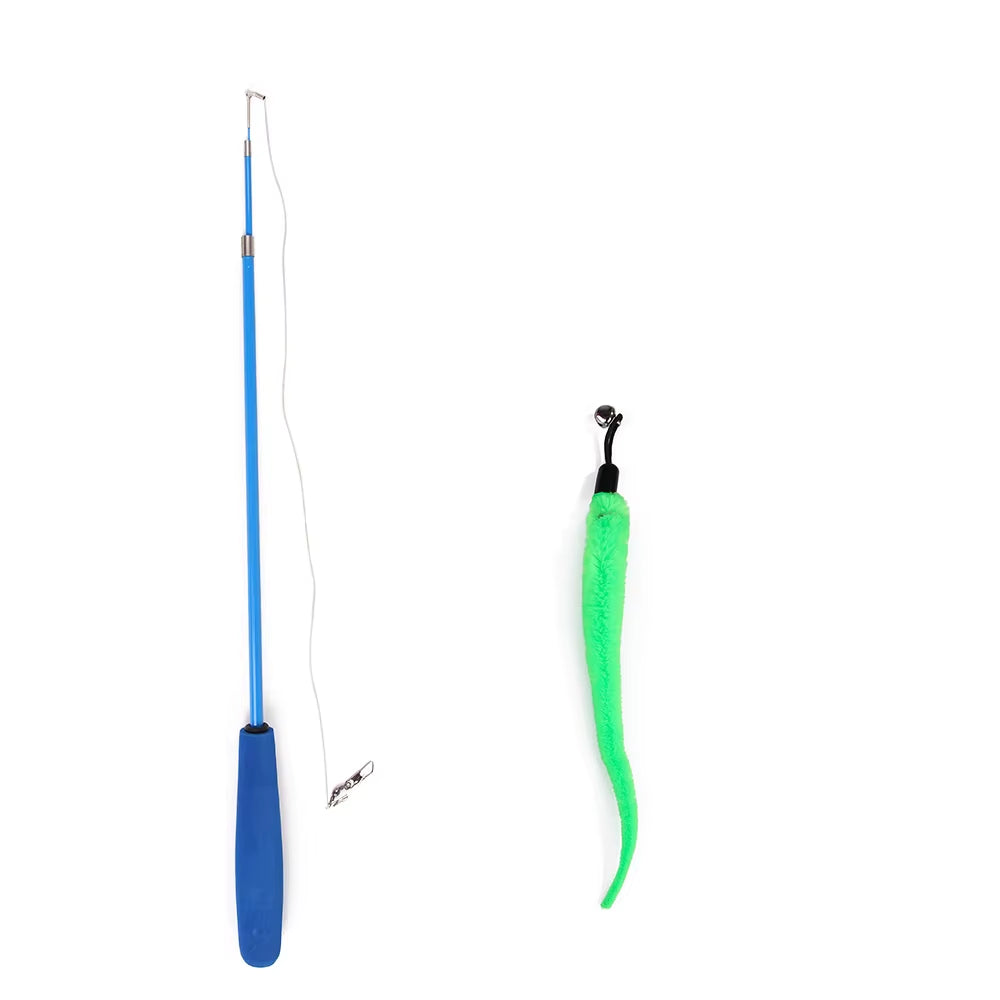 Varita de juego interactivo con plumas para gato retractible plumas con campana atrapador para ejercicio de gatos