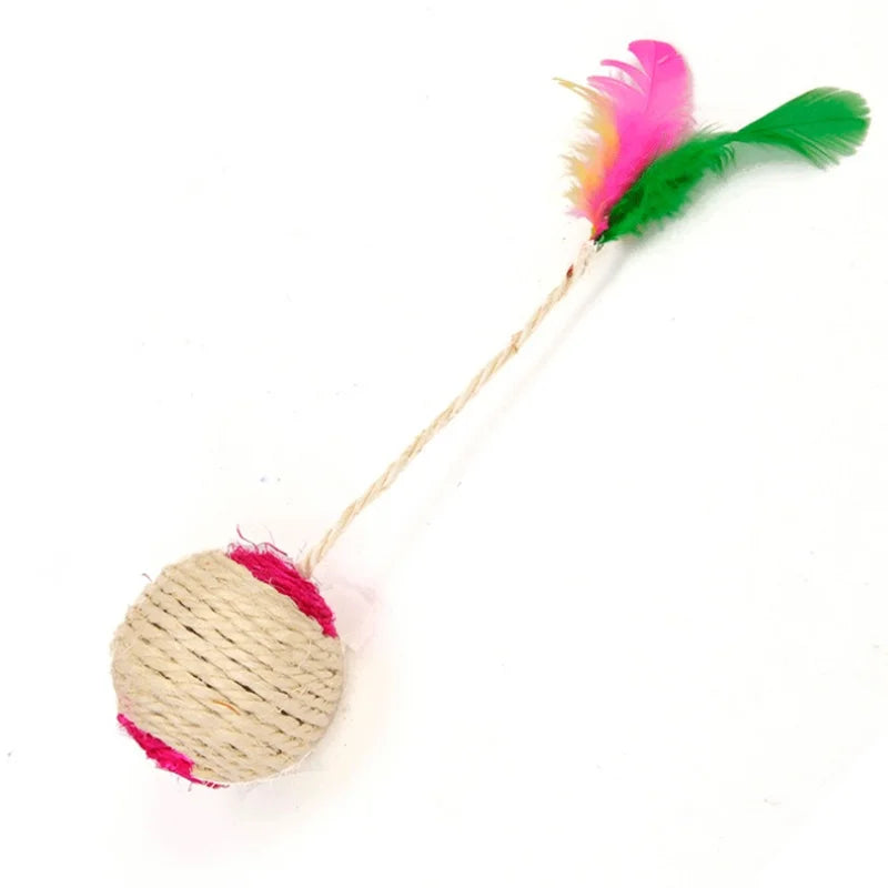 Juguete para gatos, pelota rascadora de sisal para gatos, juguete interactivo de entrenamiento para gatitos, suministros para gatos, divertido juguete de plumas, accesorio para gatos
