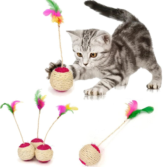 Juguete para gatos, pelota rascadora de sisal para gatos, juguete interactivo de entrenamiento para gatitos, suministros para gatos, divertido juguete de plumas, accesorio para gatos