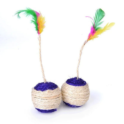 Juguete para gatos, pelota rascadora de sisal para gatos, juguete interactivo de entrenamiento para gatitos, suministros para gatos, divertido juguete de plumas, accesorio para gatos