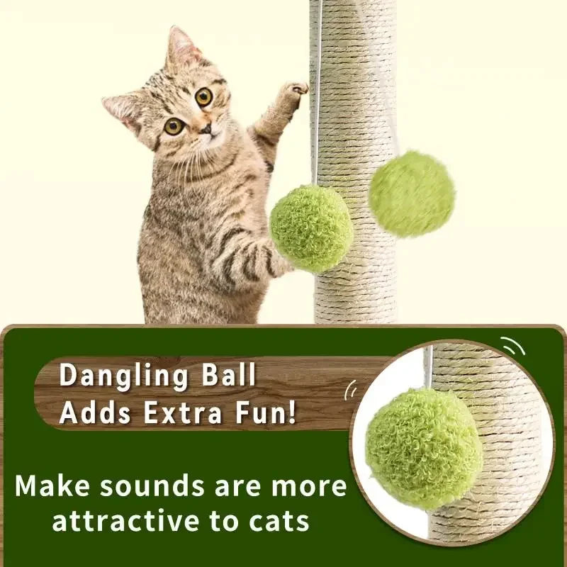  Poste rascador para gatos con pelotas colgantes, cuerda de Sisal Natural, poste rascador, árbol, gatito, juguete interactivo con pelota de base de madera