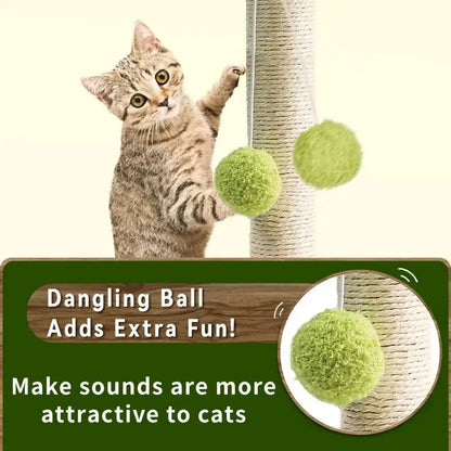  Poste rascador para gatos con pelotas colgantes, cuerda de Sisal Natural, poste rascador, árbol, gatito, juguete interactivo con pelota de base de madera