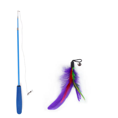 Varita de juego interactivo con plumas para gato retractible plumas con campana atrapador para ejercicio de gatos
