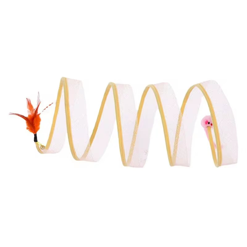 Túnel de gato plegado en esprial  de ratón de juguete con esferas y señuelos juguetes para gato interactivo