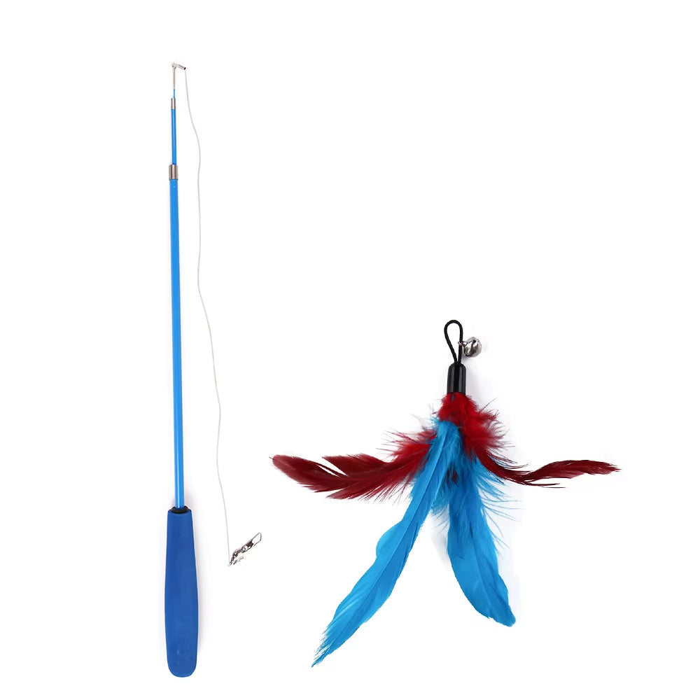 Varita de juego interactivo con plumas para gato retractible plumas con campana atrapador para ejercicio de gatos