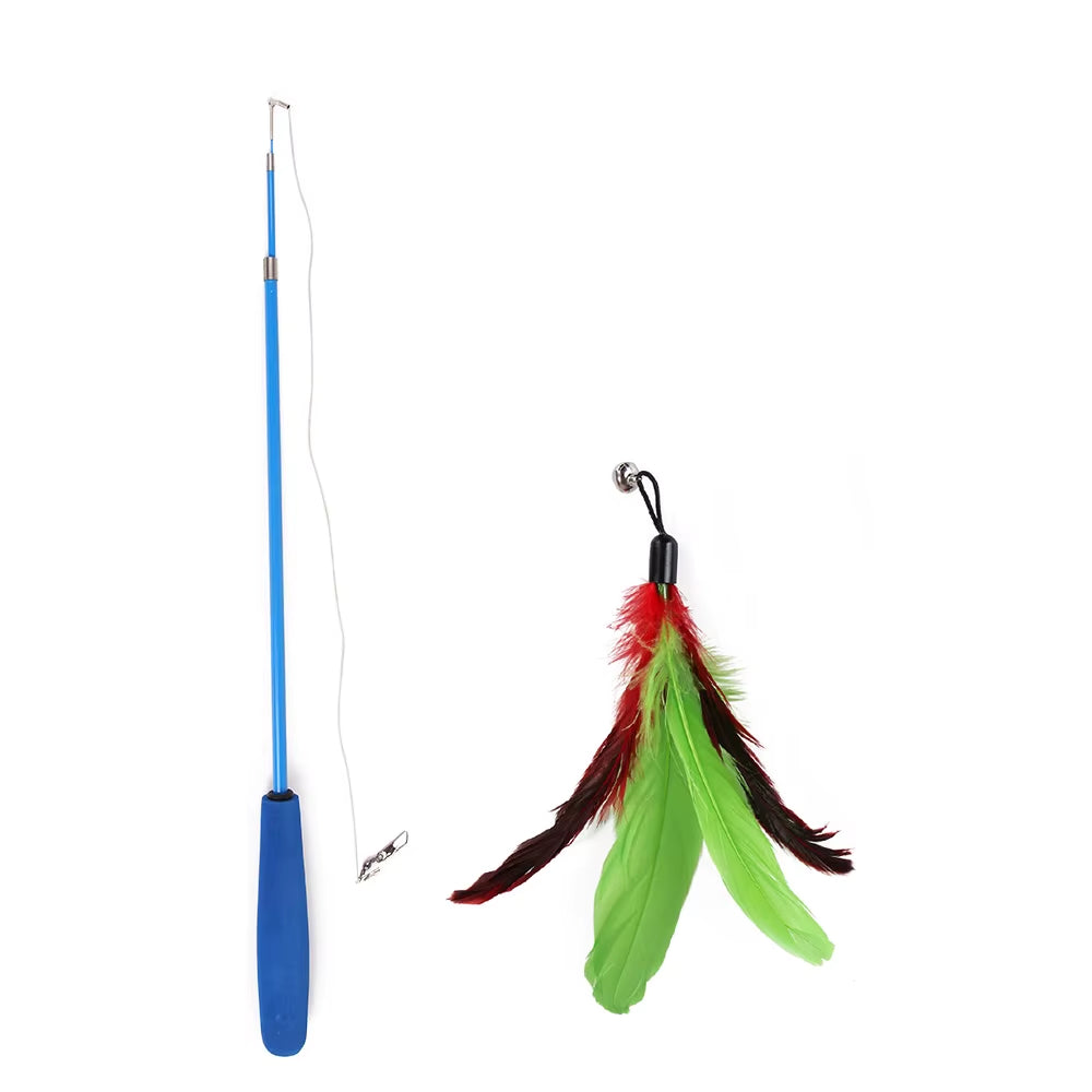 Varita de juego interactivo con plumas para gato retractible plumas con campana atrapador para ejercicio de gatos