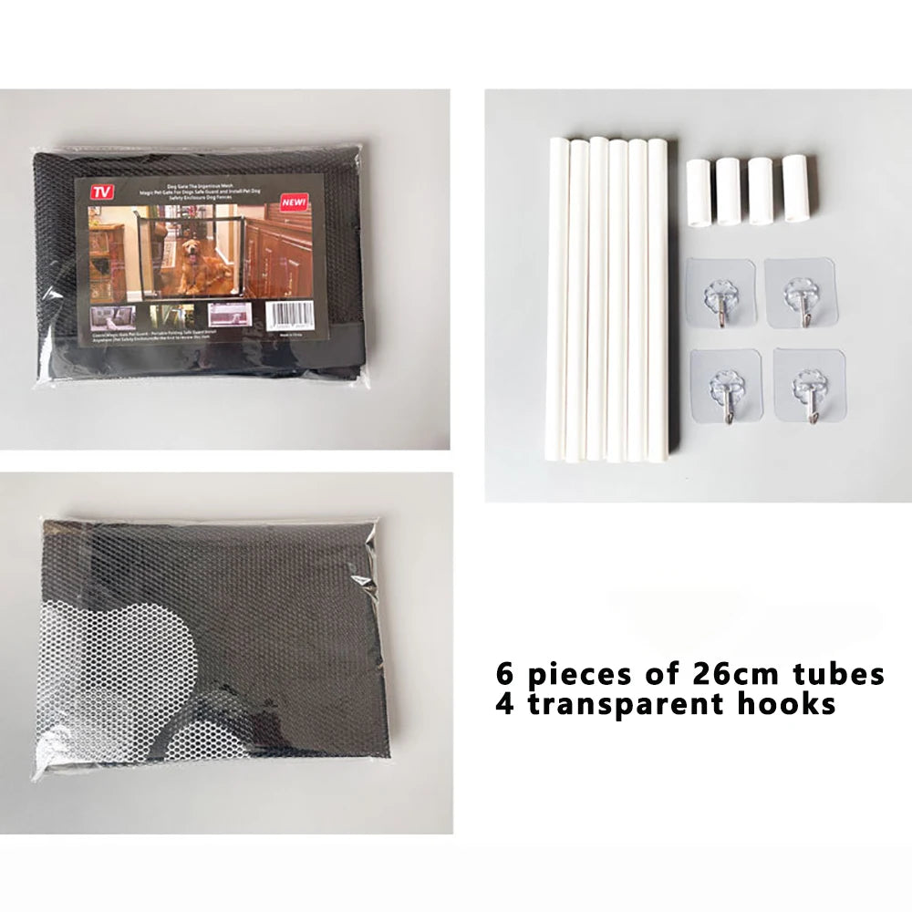 Cerca de Malla para puerta de perro con 4 ganchos, cerca para perros para interior y exterior, cerca de seguridad segura para puerta de perro, suministros para mascotas, cerca de seguridad para perros