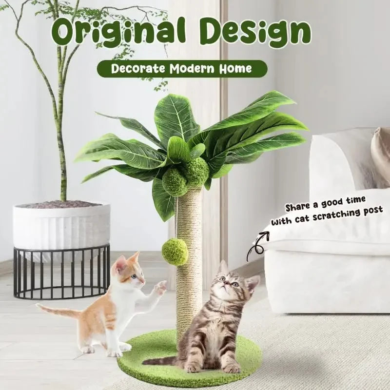  Poste rascador para gatos con pelotas colgantes, cuerda de Sisal Natural, poste rascador, árbol, gatito, juguete interactivo con pelota de base de madera